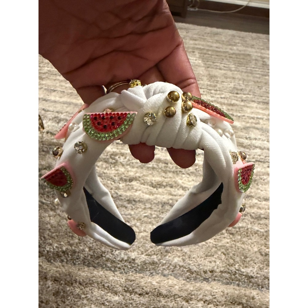 White Knotted Watermelon Rhinestone Pearl Beaded Headband Summer Accessory